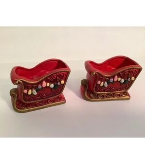 Vintage Napco Ware Christmas Sleigh Candle Stick Holders (2)